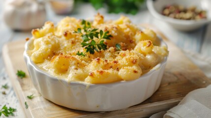 Front view fragrant mac and cheese with spotlight for advertise and presentation