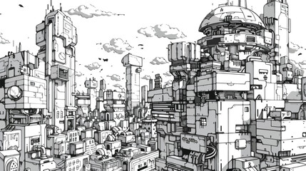Cyberpunk city. fantastic buildings constructions. 