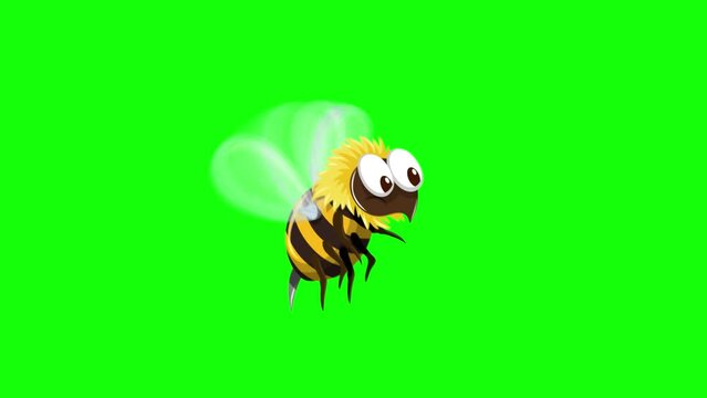 Animation of a flying bee on a green chroma key background, perfect for video editing.







