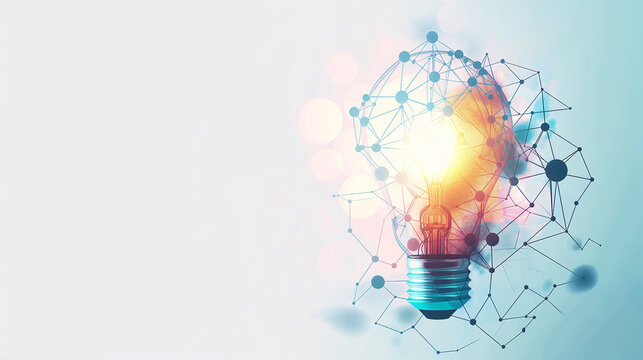 light bulb illustration With Digital Dots in White Background, innovation and new idea Concept , Digital Light Bulb with Tech Dots