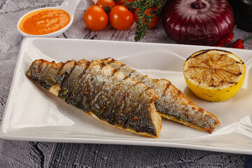 Grilled seabass fillet with lemon
