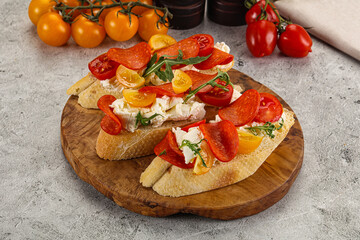 Bruschetta tapas with chorizo and tomato