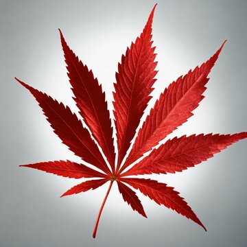 Designed by 8k resolution,hyper realistic, detailed render,beautiful red marijuana leaf in center on white background , product photo