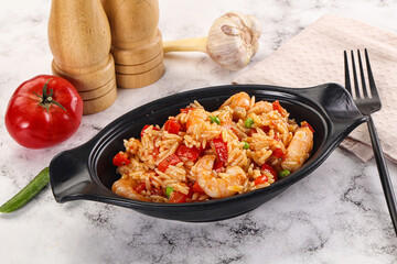 Italian pasta orzo with prawn