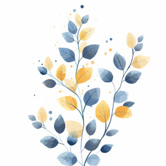 Branch with yellow and blue leaves