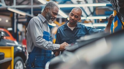 Automotive technician providing expert advice to a customer about vehicle maintenance and repair options