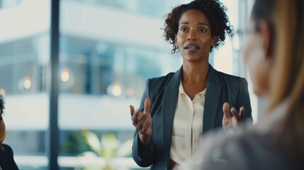 Businesswoman giving a powerful presentation to her board