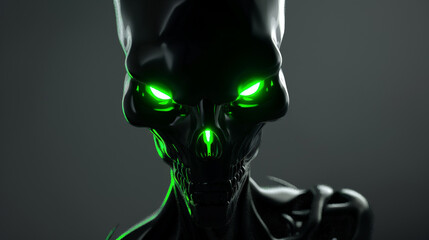 Naklejka premium Spectral Wrath: Neon-Eyed Black Ghost in 3D, Generative AI