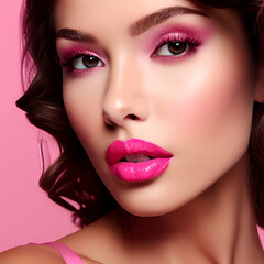 Fototapeta premium portrait of a woman with pink lips, beauty face