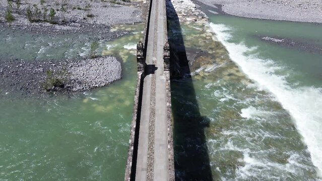 Aerial view of Bobbio village and its ancient bridge