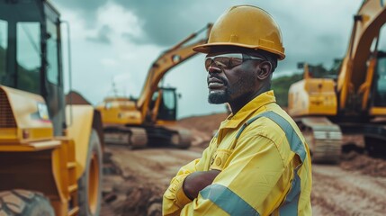 With expertise in heavy machinery, a construction worker operates excavators and bulldozers on a bustling road construction site, contributing to efficient progress.