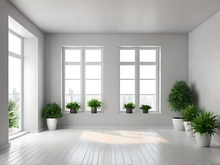 Fototapeta premium 3d empty interior with home plant