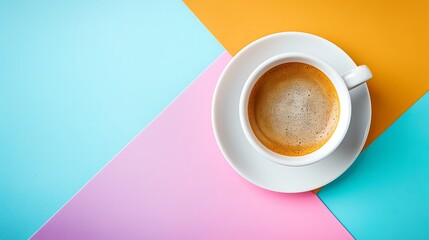 cup of coffee on pastel paper background