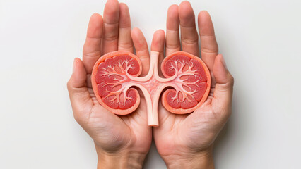 Human Kidney Model in Hands Showing Detailed Anatomy of Renal Structures and Health Care Concepts