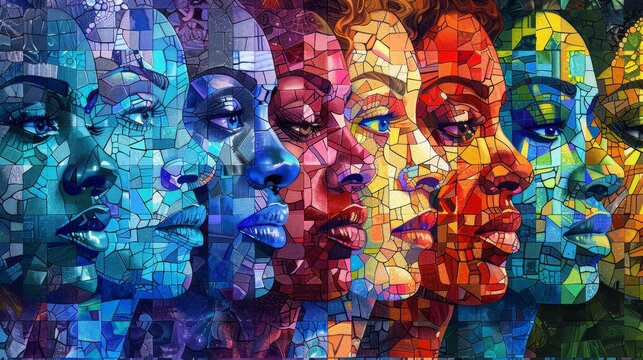 Embracing Diversity: Colorful LGBT Mosaic of Faces Illustration Promoting Unity and Inclusion