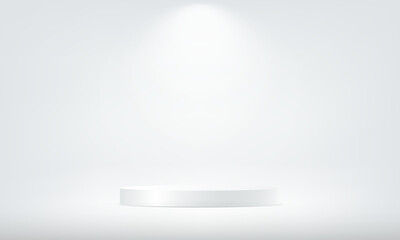 White studio room background. White and grey background vector 3d with podium. Empty room with light effect. stand for products. Vector illustration.