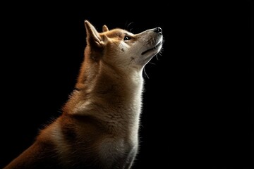 Fototapeta premium a brown and white dog looking up at the sky
