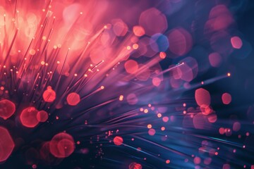 Glowing fiber optic cables resembling a flower in full bloom. AI.