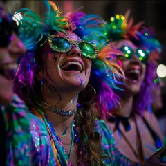 People celebrating Mardi Gras in New Orleans. AI.