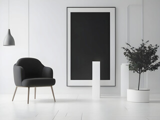 Fototapeta premium Frame mockup, ISO A paper size. Living room wall poster mockup. Interior mockup with house background. Modern interior design. 3D render