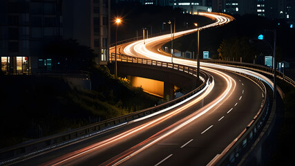Fototapeta premium High speed light effect or highway motion light trails abstract background of urban city ai image generative