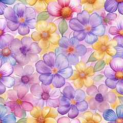 Watercolor soft pastels flower in seamless pattern