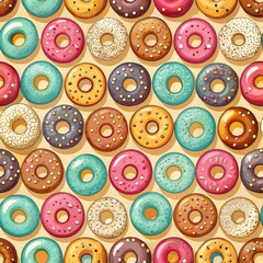 Fototapeta premium Colorful donut in seamless pattern