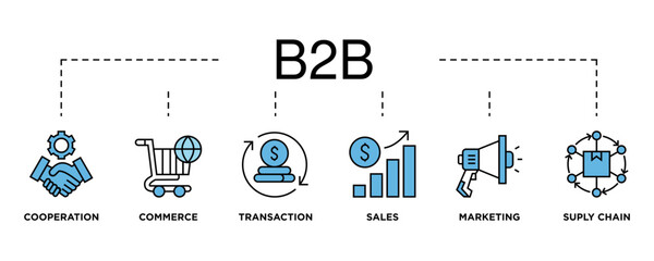 Business to business banner web icon vector illustration concept with icon of cooperation, commerce, transaction, sales, marketing, supply chain