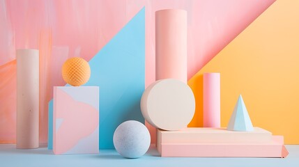 Pastel background abstract geometric shapes for product display