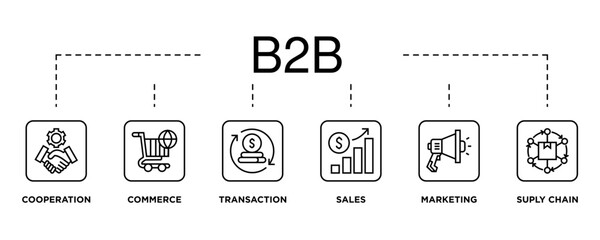 Business to business banner web icon vector illustration concept with icon of cooperation, commerce, transaction, sales, marketing, supply chain