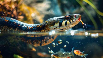 shining venomous snake with mouth open ,generative ai