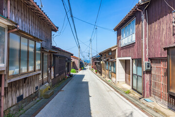 Street view of the Kyomachi dori avenue in the Mine and Mining town of Sado Aikawa, Important Cultural Landscape of Japan.
