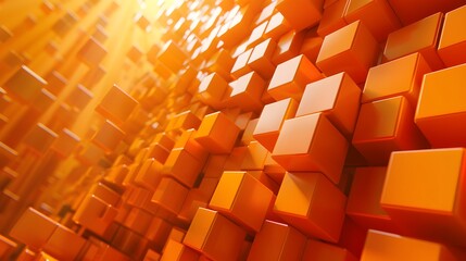 3D orange background with cubes, orange gradient background with cubes, orange abstract blocks.
