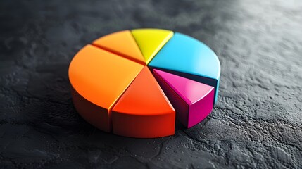 Fototapeta premium 3d pie chart with colorful sections on black background. Abstract concept of market. 