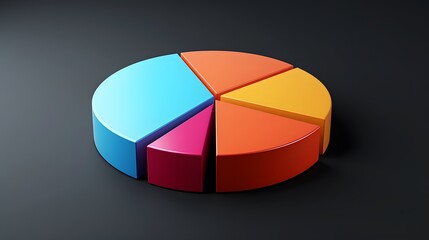 Obraz premium 3d pie chart with colorful sections on black background. Abstract concept of market. 