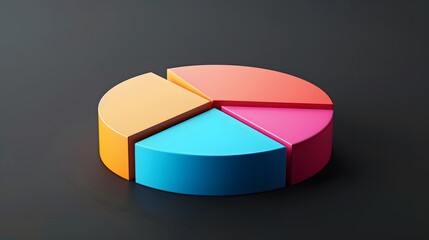 3d pie chart with colorful sections on black background. Abstract concept of market.

