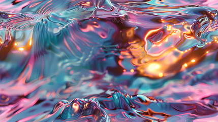 Rippling water surface in neon blue-pink colors, free space for text. Abstract background.
