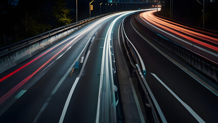 High speed light effect or highway motion light trails abstract background of urban city ai image generative
