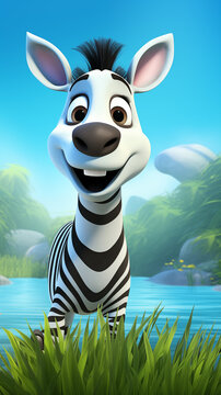 3d cartoom zebra background, cheerful and happy mascot