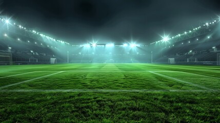 green soccer field under the glow of spotlights, the background of the winners