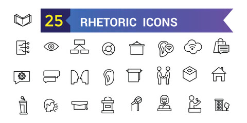 Rhetoric icons set outline vector. Knowledge lecture. Communication distance. Outline icon collection. Editable stroke.