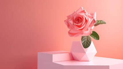 Stylish presentation of product Beautiful rose and geometric figures on pink table