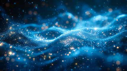 Abstract Polygonal Particles on Blue Background
