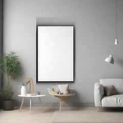 A Room with a mockup poster empty white and with a white couch and a chair realistic attractive card design attractive.