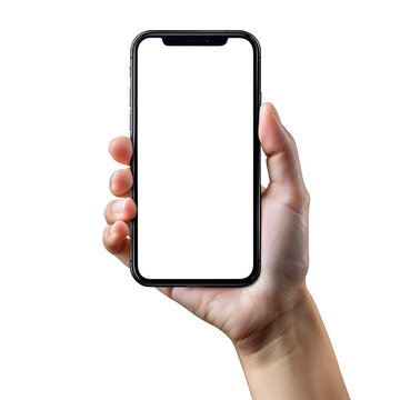 Hand holding transparent iPhone  isolated on transparent background AI generated (1)