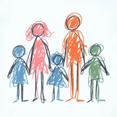 Child Drawing a Very Cute and Adorable Happy Family