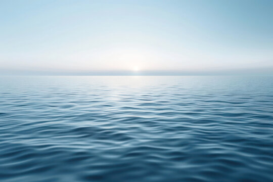 A minimalist abstract of a calm sea at dawn, with a horizon barely distinguishable from the sea. Subtle gradients from dark blue to light gray create a tranquil mood.