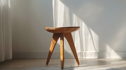 A stool with three legs, made of solid wood and designed in the style of minimalism.
