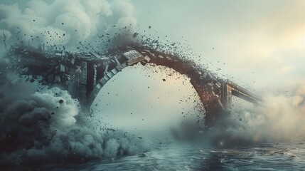 A conceptual image of a broken bridge being repaired or rebuilt, symbolizing resilience, hope, and overcoming challenges.