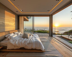 Describe the experience of waking up in this seaside vacation home, focusing on the natural light and the sea breeze
